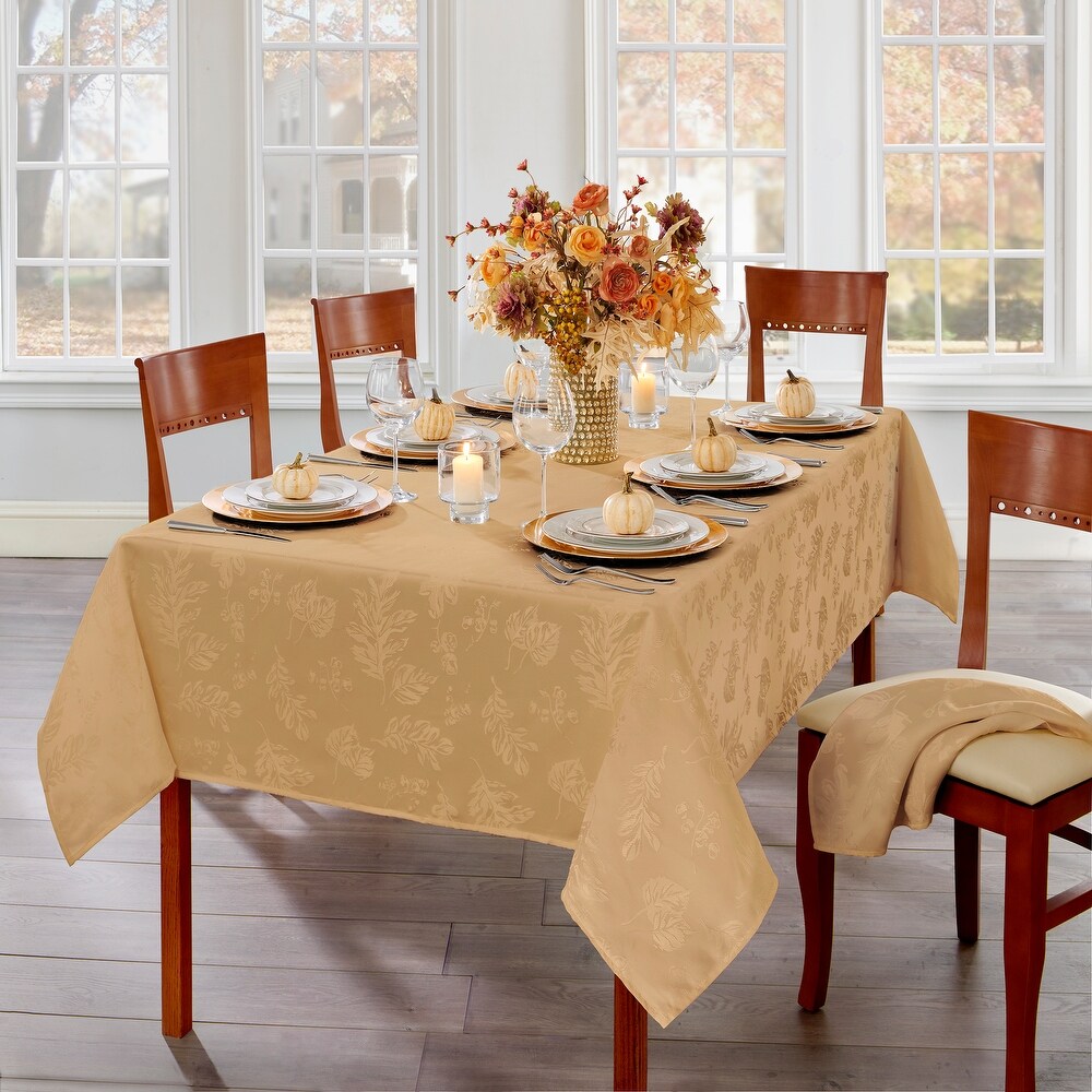 Elegant Woven Leaves Jacquard Damask Tablecloth