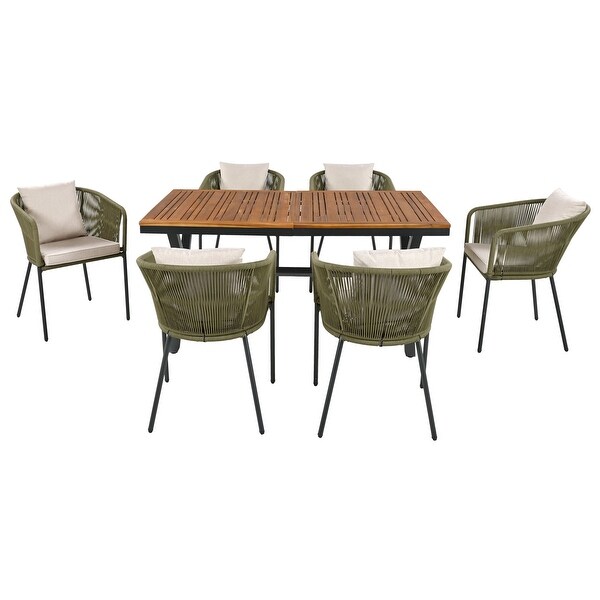 7Piece Acacia Patio Dining Set With Acacia Wood Tabletop and Metal Frame，AllWeather