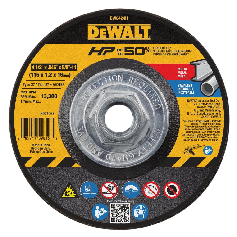 DEWALT Cutting Wheel 4 1/2 x .045 x 5/8 11 HP T27