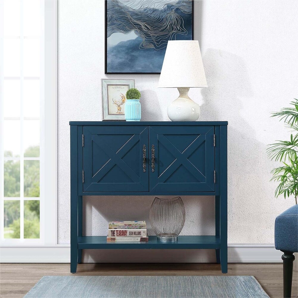 Console Table with Bottom Shelf and 2 Door Cabinet