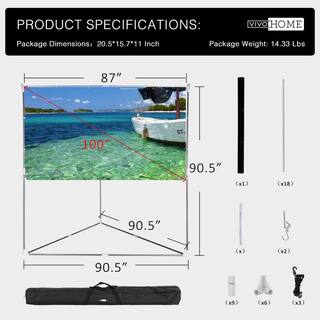 VIVOHOME 100 in. 2-In-1 Portable Projector Screen with Triangle Stand 16:9 Aspect Ratio Hanging Screen X0029YKHLX