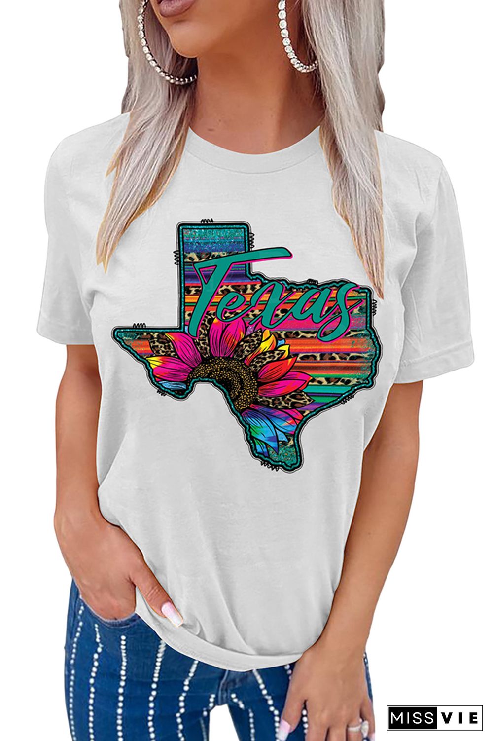 Texas Map Print Graphic Tees for Women Wholesale Short Sleeve T shirts Top