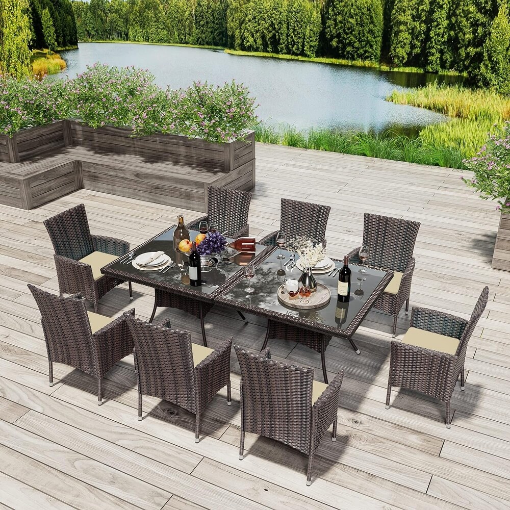 Kullavik Outdoor Dining Set  Rattan Patio Furniture Dining Table Chars