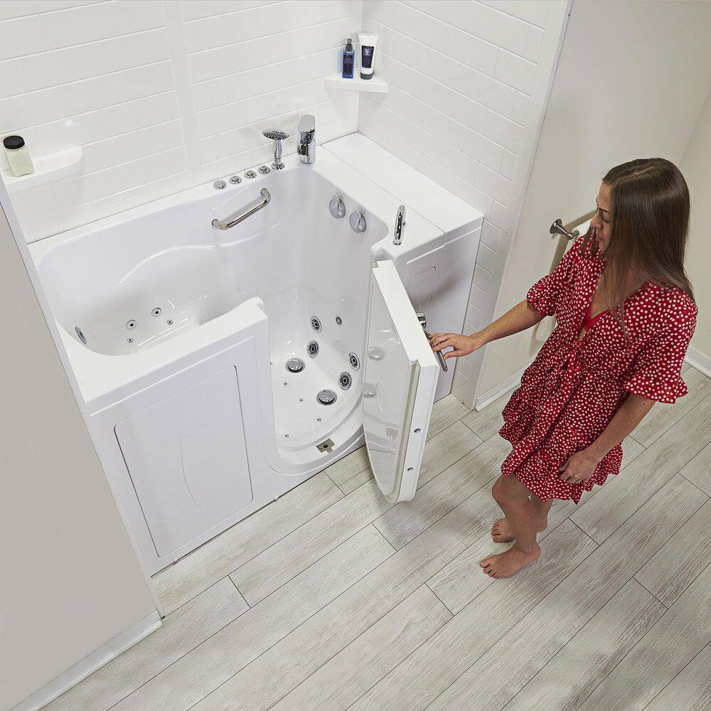 Ella Monaco 52 in. Walk-In Whirlpool and Air Bath Bathtub in White RHS Outward Door 2 PC Fast Fill Faucet 2 in. Dual Drain OA3252D2P-R