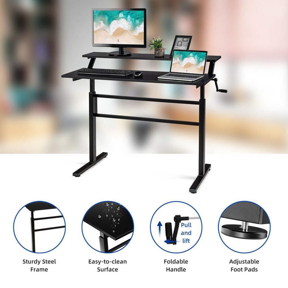 Gymax Standing Desk Crank Adjustable Sit to Stand Workstation with