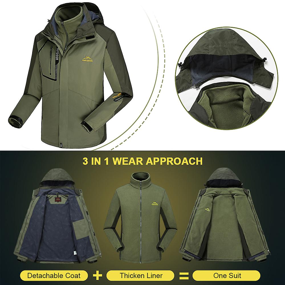 Men Women Mountain Waterproof Windproof Ski Jacket Inner Fleece Warm Outdoor Coat For Camping Hiking Skiing Friut Green Xxl