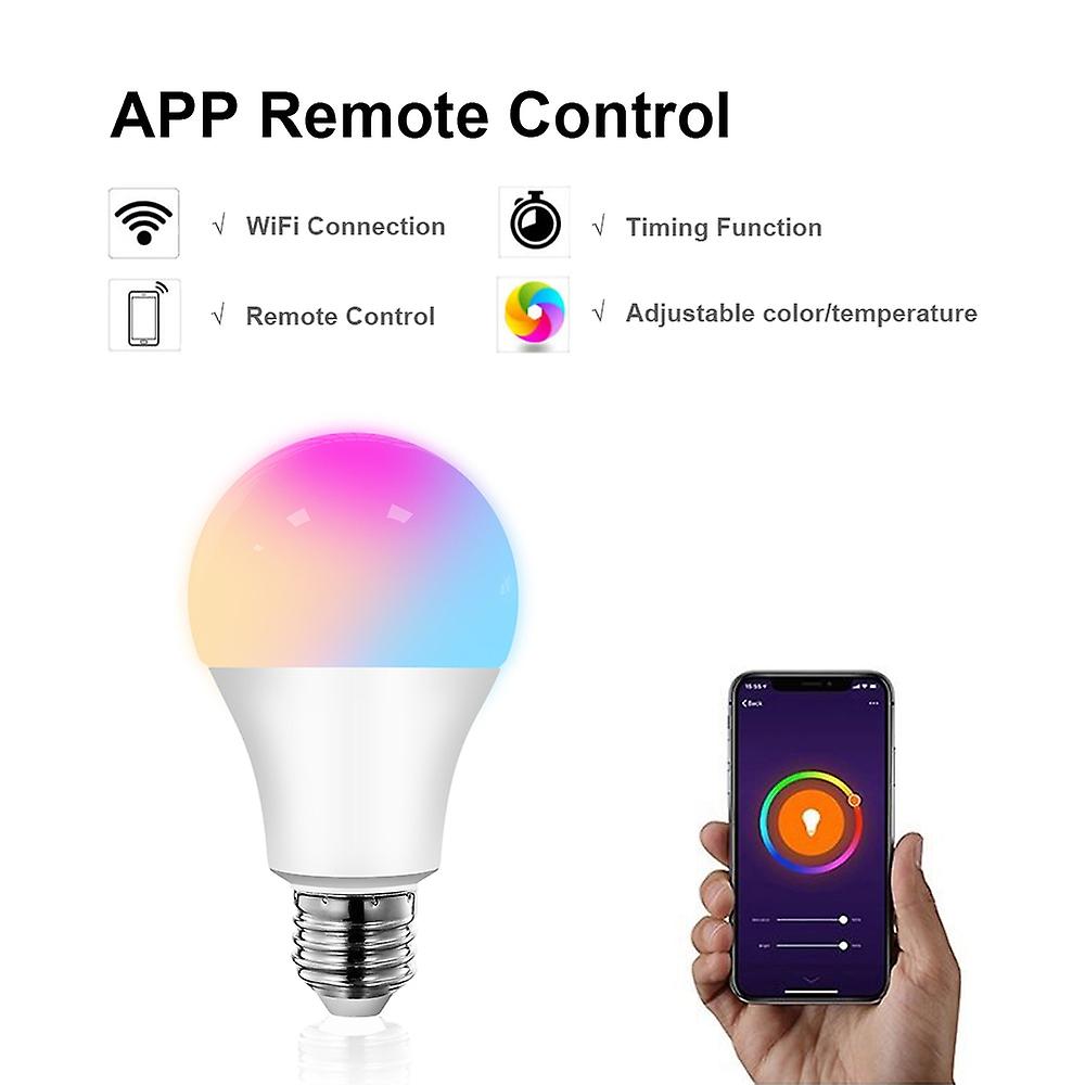 Wifi Smart Home Light Bulb， E27 Rgb Led Lamp Dimmable With Smart Life App， Voice Control For Google Home， Alexa