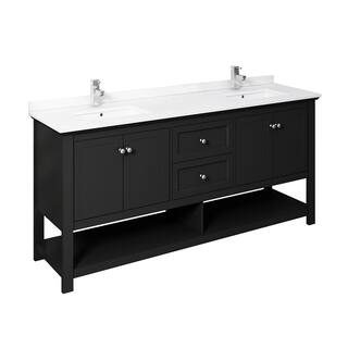 Fresca Manchester 72 in. W Bathroom Double Bowl Vanity in Black with Quartz Stone Vanity Top in White with White Basins FCB2372BL-D-CWH-U