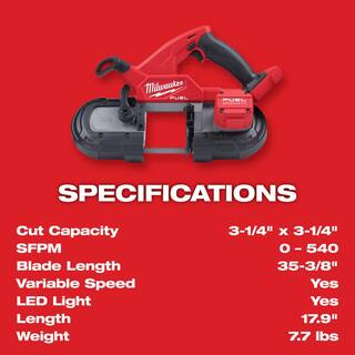 MW M18 FUEL 18-Volt Lithium-Ion Brushless Cordless Compact Bandsaw with M18 FUEL Compact 38 in. Impact Wrench 2829-20-2854-20