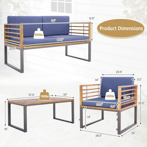 Costway 84516792 4 Piece Patio Acacia Wood Convers...