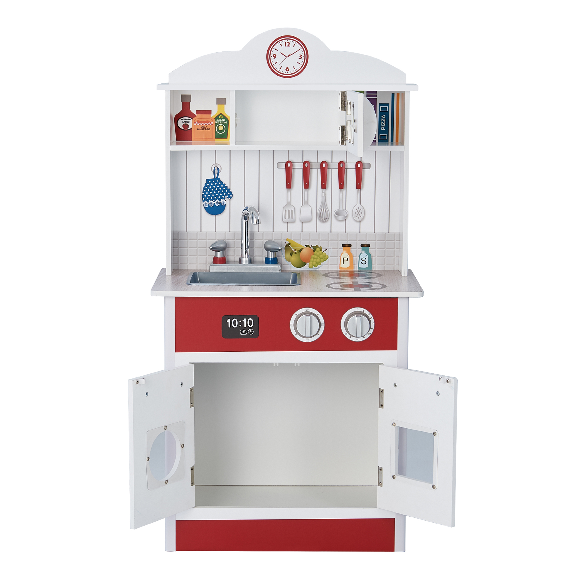 Teamson Kids Little Chef Madrid Classic Kids Kitchen Playset， Red/White