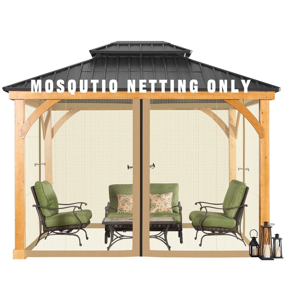 Aoodor Gazebo Netting Screen Black 12' x 12' Replacement Universal 4 Panel Sidewalls ( Only Netting)