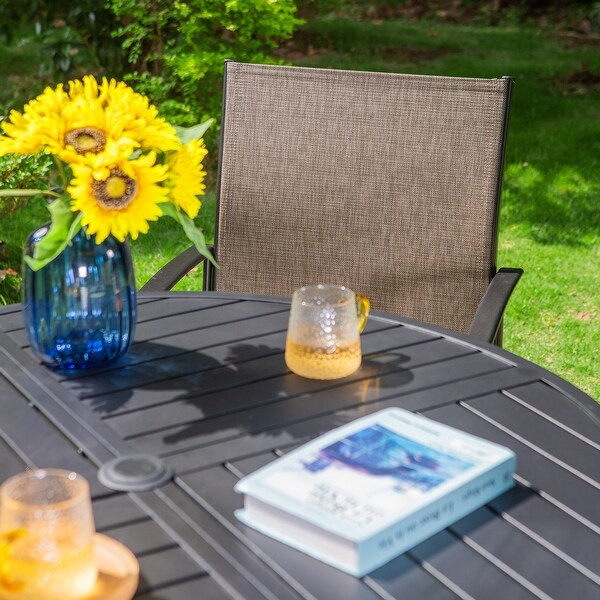 MAISON ARTS 5Piece Patio Dining Set，Geometrically Stamped Round Table and 4 Textilene Dining Chairs