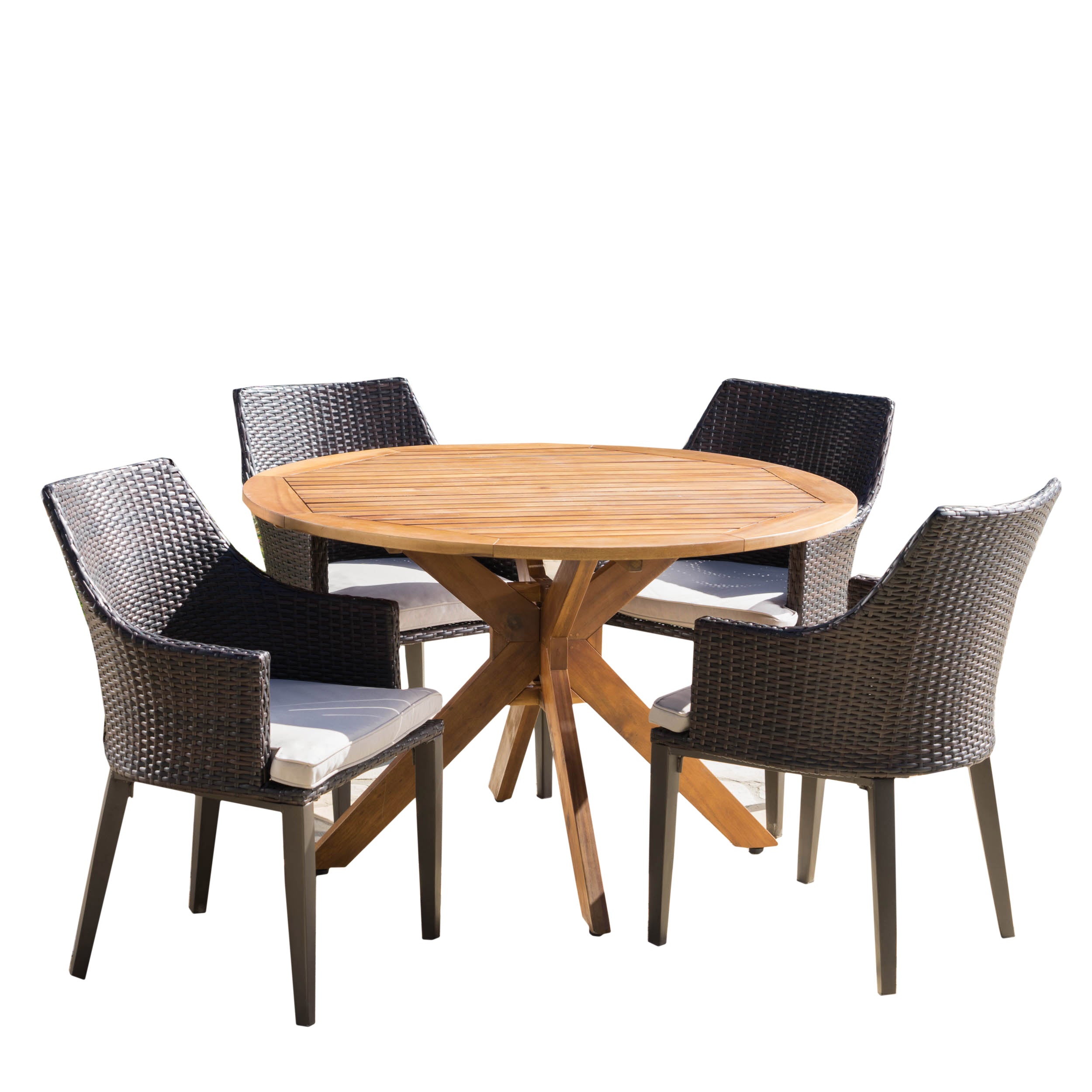 Ryanne Outdoor 5 Piece Multi-brown Wicker Round Dining Set