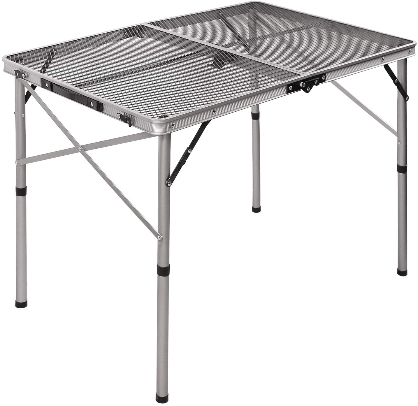 REDCAMP Folding Portable Grill Table for Camping, Lightweight Aluminum Metal Grill Stand Table with Adjustable Height Legs for Outside Cooking Outdoor BBQ RV Picnic, Silver