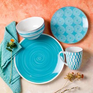 Euro Ceramica Simpatico 16-Piece Turquoise Stoneware Dinnerware Set (Service for 4) SPT-86-3102-TQ