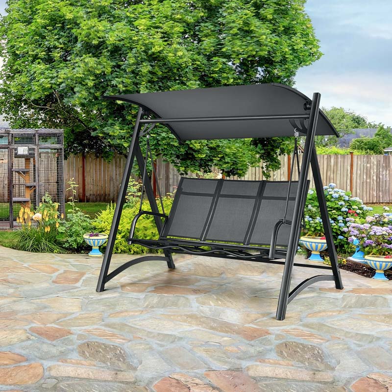 3-Person Anti-rust Aluminum Outdoor Patio Porch Swing Chair Bench Glider with Adjustable Canopy