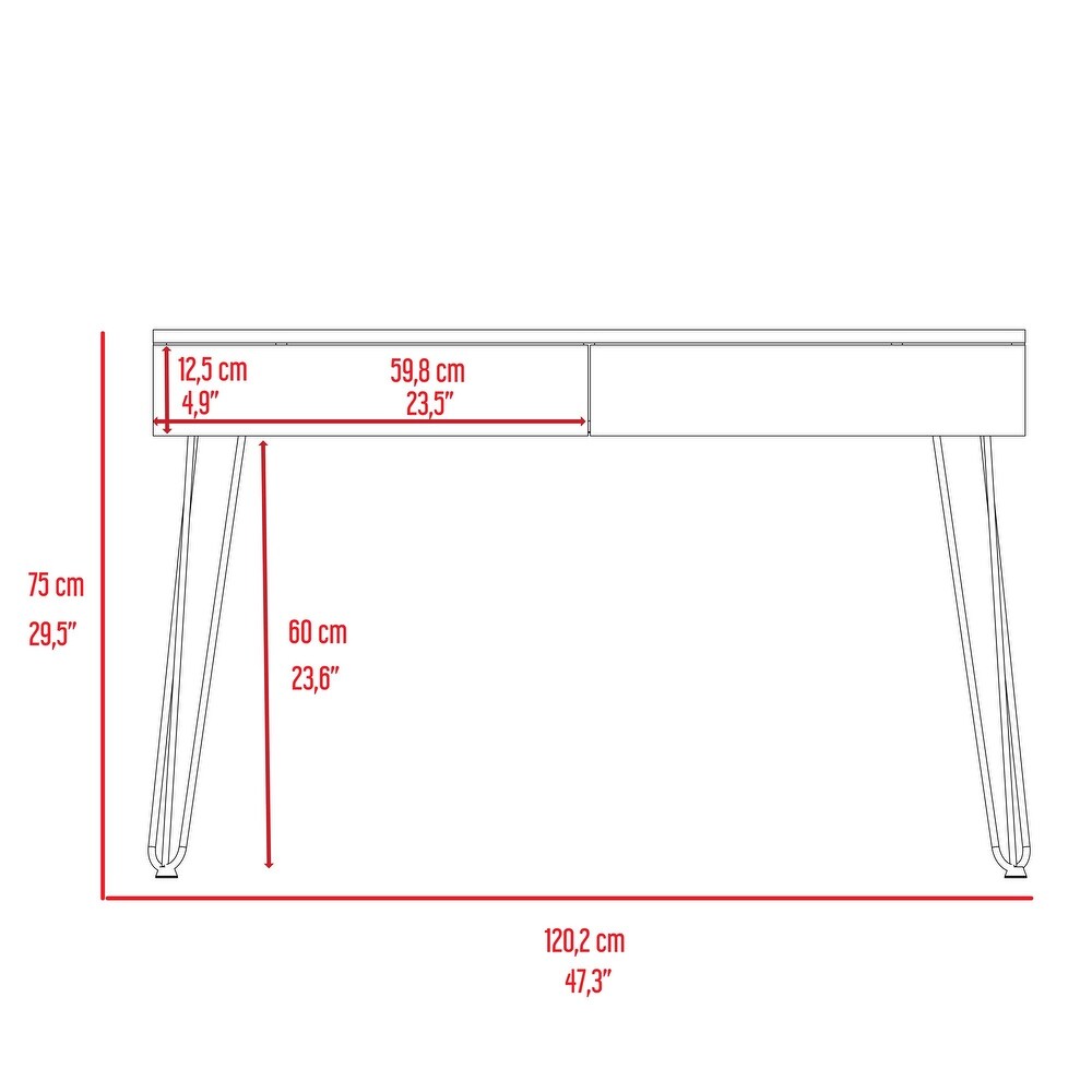 Modern Simple 2 Drawer Writing Desk with Hairpin Legs