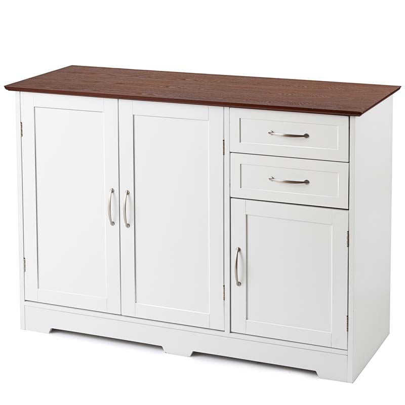 White Buffet Server Sideboard Storage Cabinet Console Table Utensils Organizer with 2-Door Cabinet & 2 Drawers