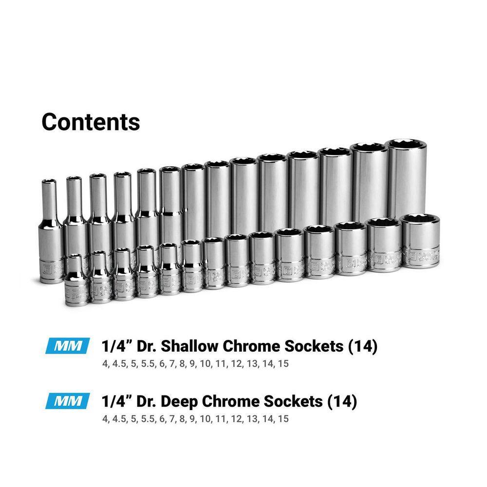 Capri Tools 14 in. Drive Metric 12-Point Shallow and Deep Socket Set (28-Piece) CP16100-28MSD