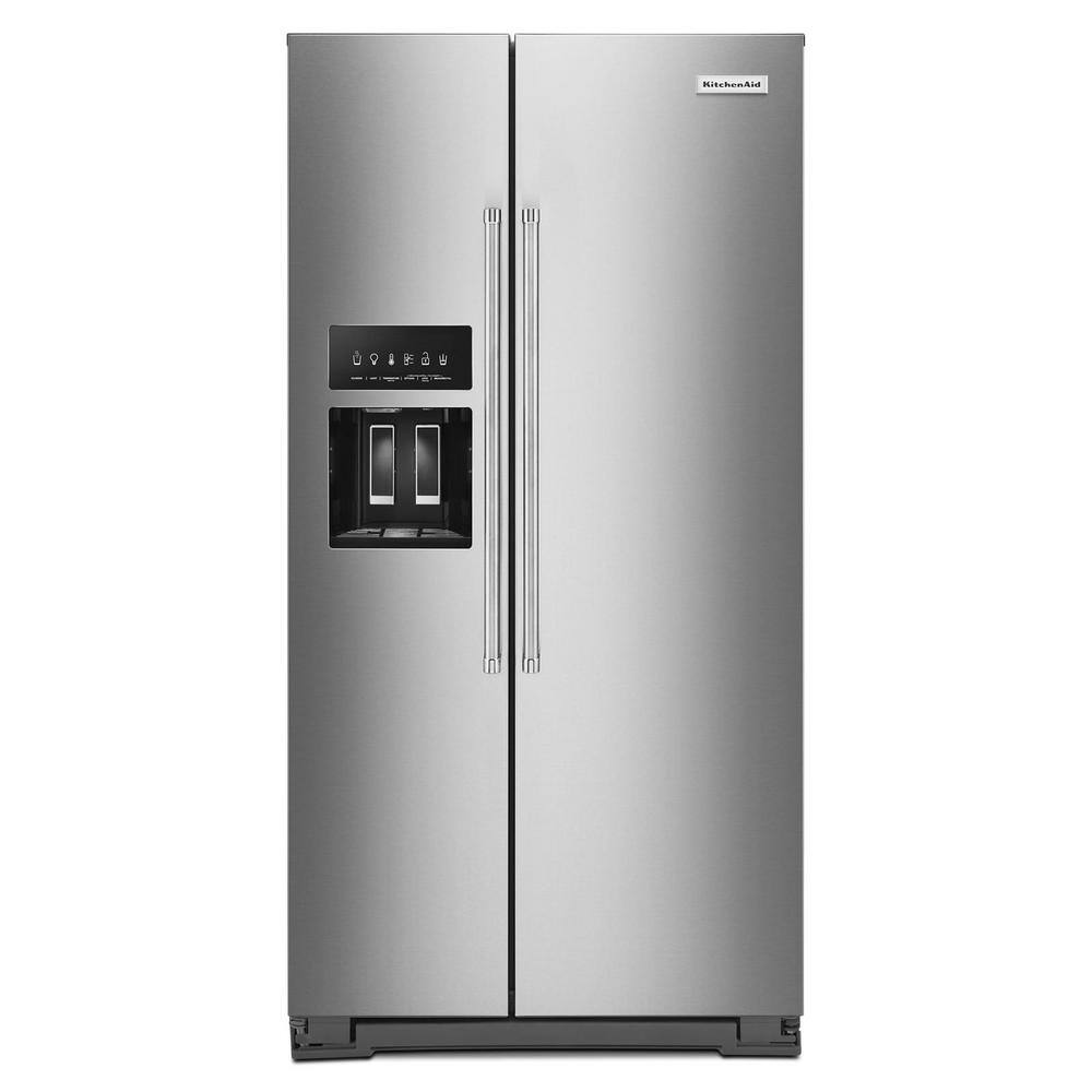 KitchenAid 36 in. W 22.6 cu. ft. Side by Side Refrigerator in Stainless Steel with PrintShield Finish Counter Depth KRSC703HPS