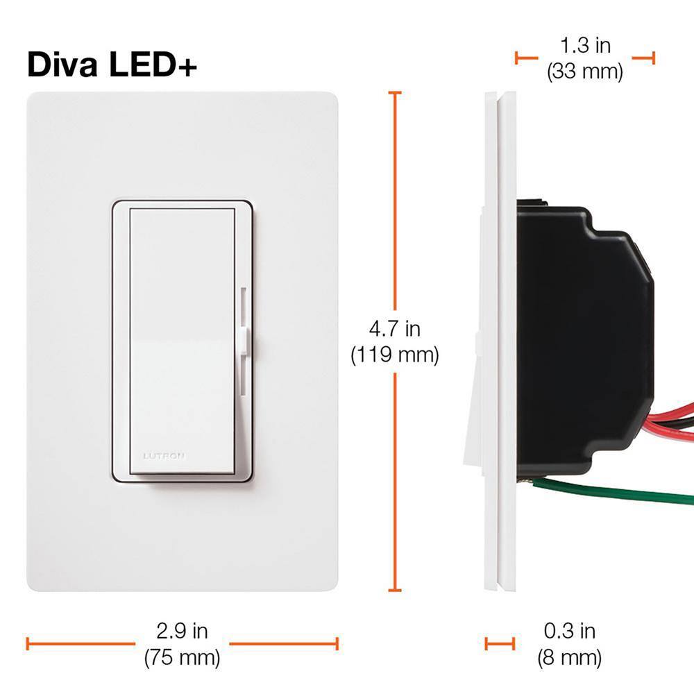 Lutron Diva LED+ Dimmer Switch for Dimmable LED and Incandescent Bulbs 150-WattSingle-Pole or 3-Way Pebble (DVSCCL-153P-PB) DVSCCL-153P-PB