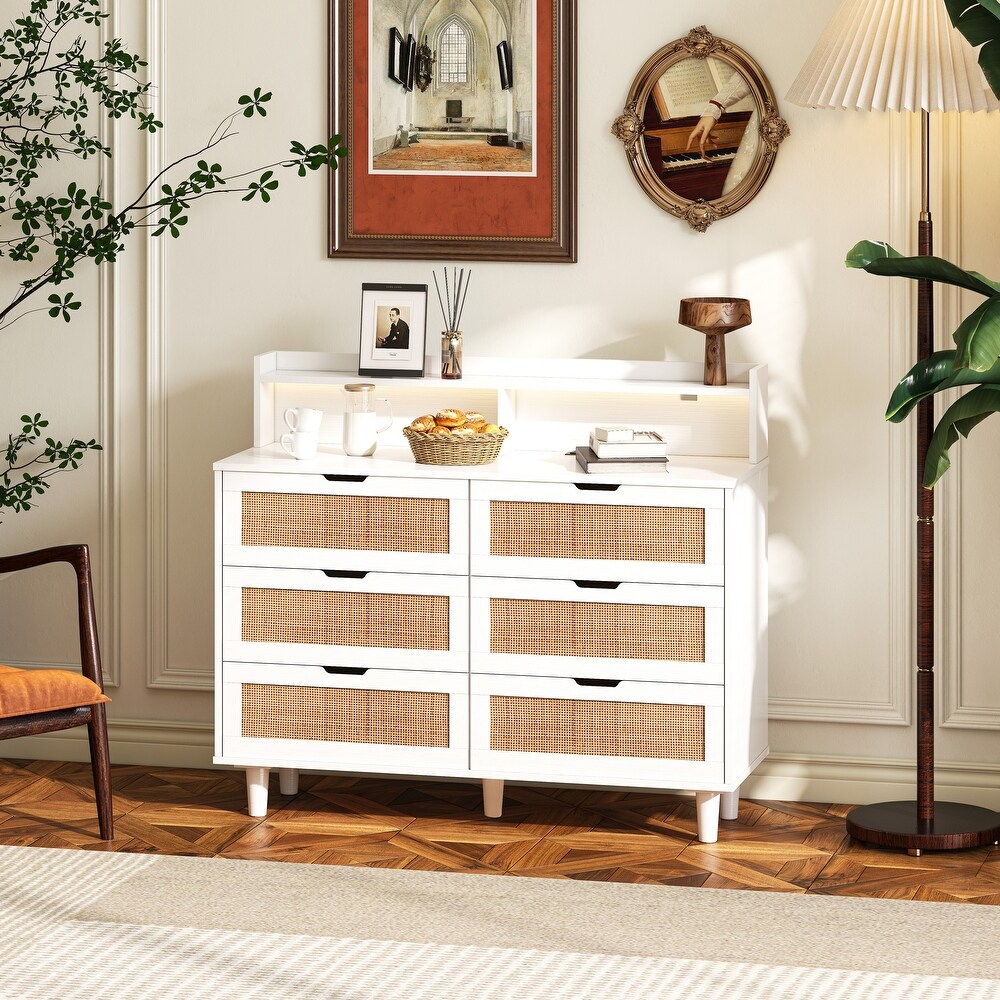 6 Drawers Rattan Storage Cabinet