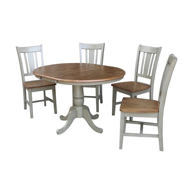 International Concepts Round Extension Dining Table and San Remo Chair 5-piece Set