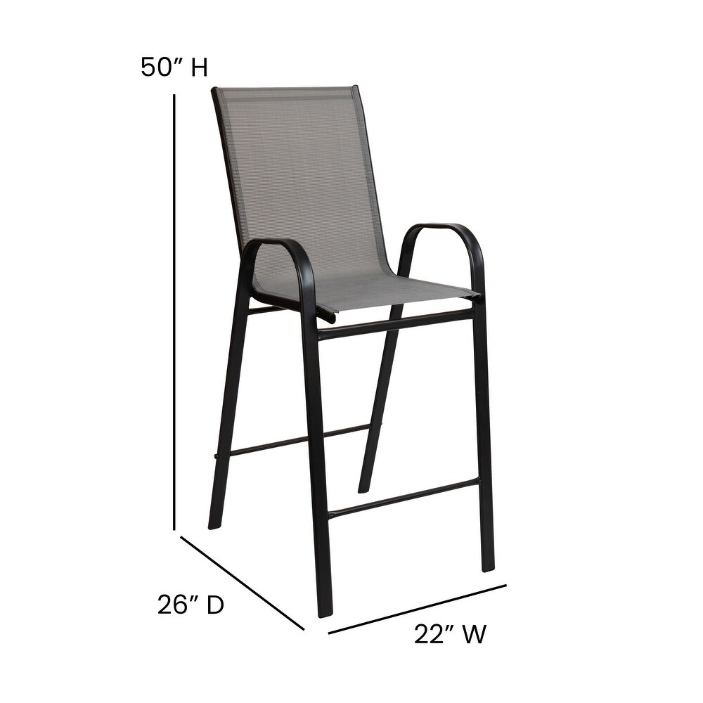 3 Piece Outdoor Glass Bar Patio Table Set with 2 Barstools