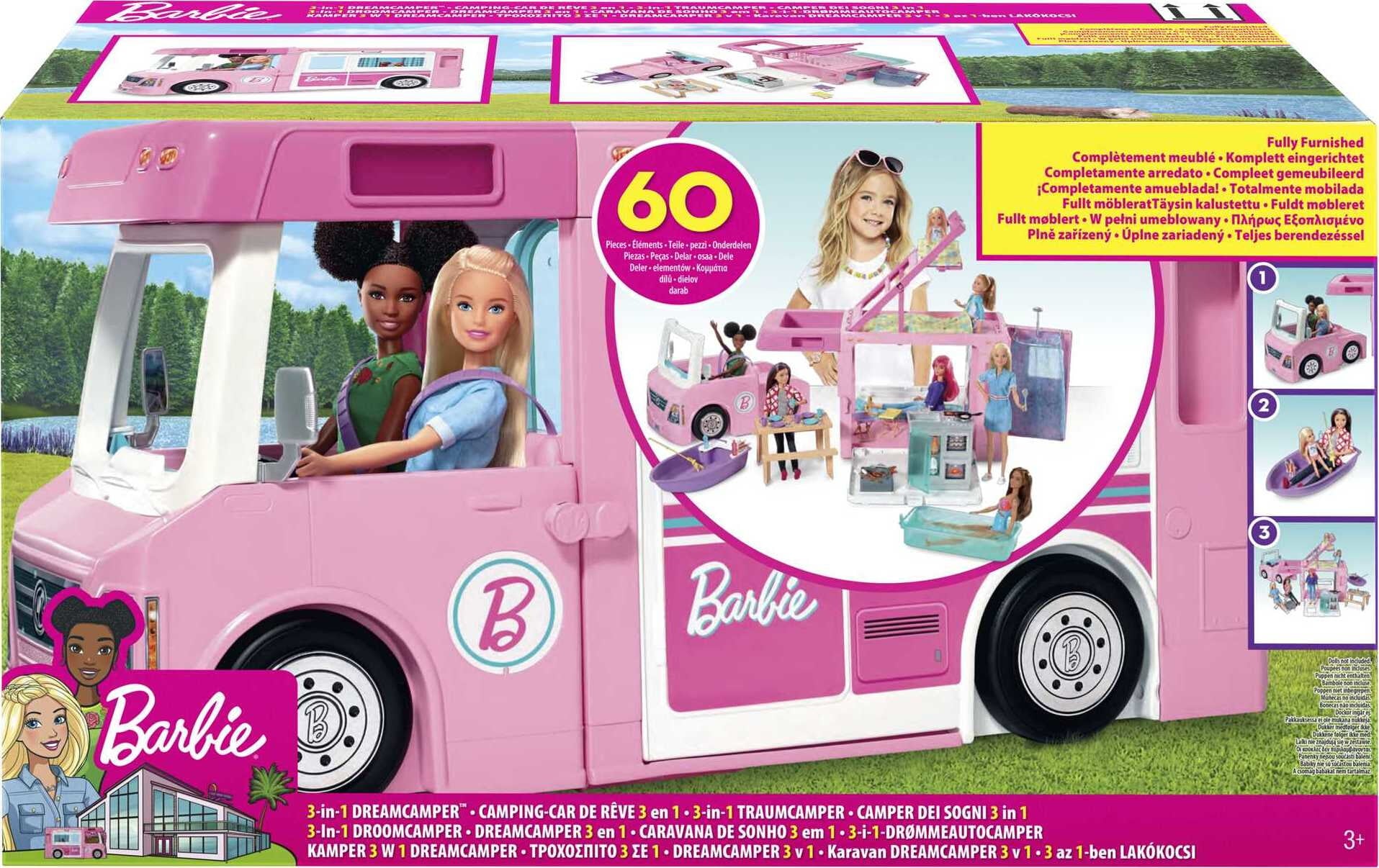 Barbie 3-in-1 DreamCamper Playset (Truck, Boat and House) with Pool and 50 Accessories
