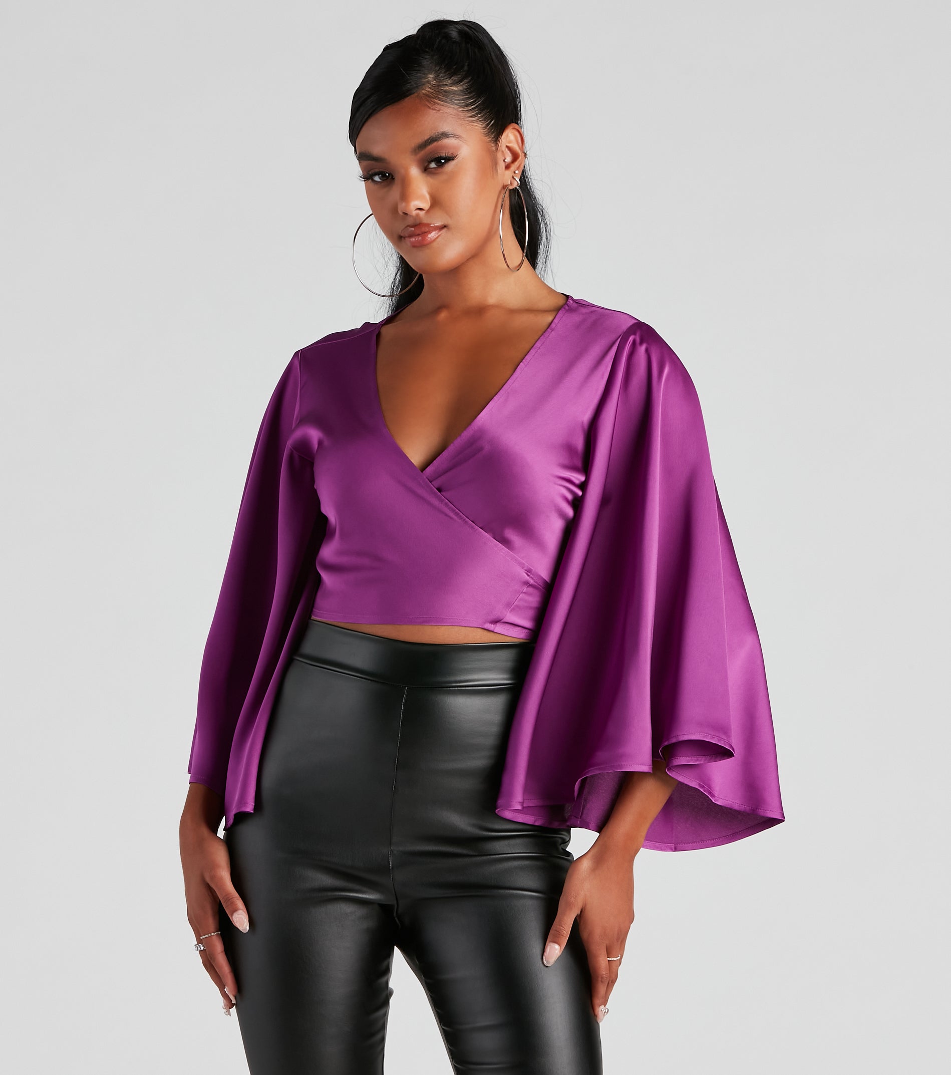 Sweet Secret Satin Kimono Sleeve Top