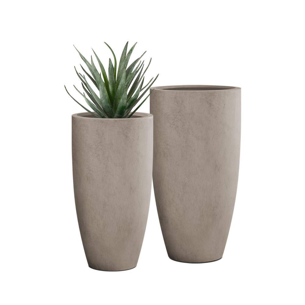 PLANTARA 32 in. and 23.6 in. H Tall Concrete Planter， Large Outdoor Plant Pot， Modern Tapered Flower Pot for Garden PA099S2-8021-2