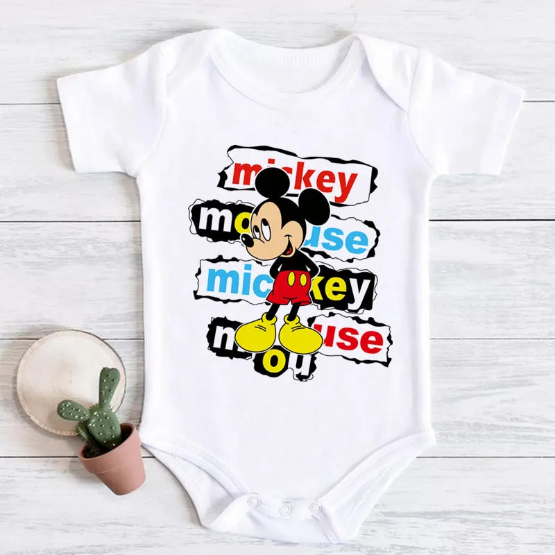 2024 New Summer Baby Clothing cotton micky mouse print bodysuit white short sleeve newborn romper 0-24M Toddler Jumpsuit