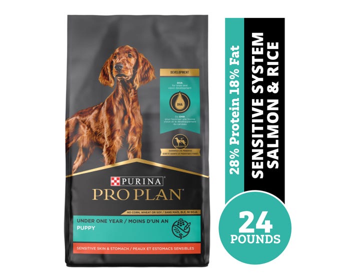 Purina Pro Plan Sensitive Skin  Stomach Salmon  Rice Formula Dry Puppy Food， 24 lb. Bag