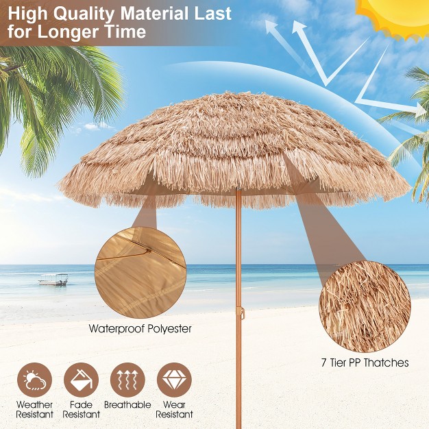 Costway 7 2ft Patio Thatched Tiki Umbrella W tilt 8 Ribs Hawaiian Hula Beach