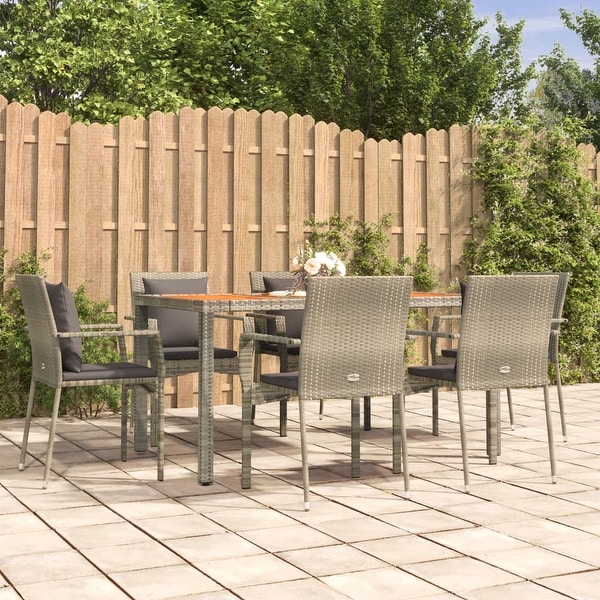 vidaXL 3 Piece Patio Dining Set with Cushions Black Poly Rattan