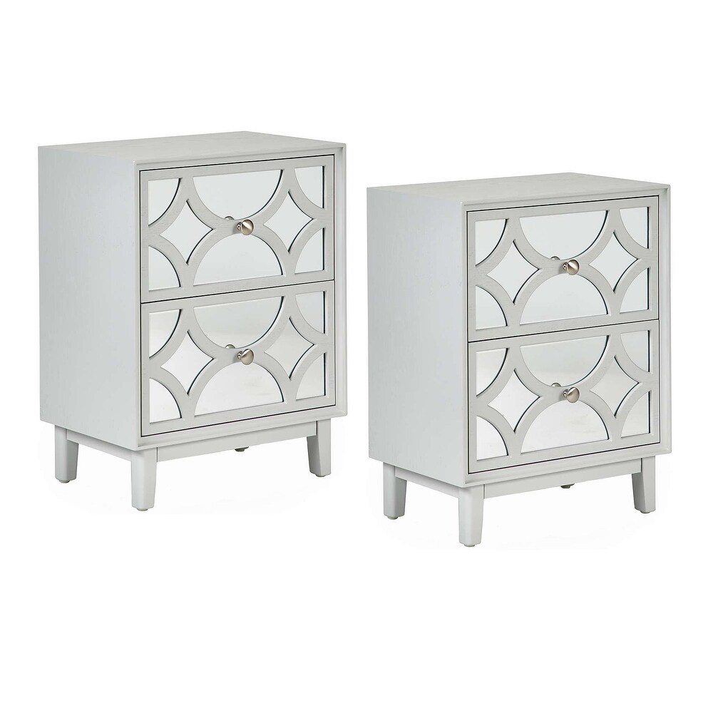 COZAYH 2 Pieces Contemporary Mirror Front 2 Drawer Nightstand