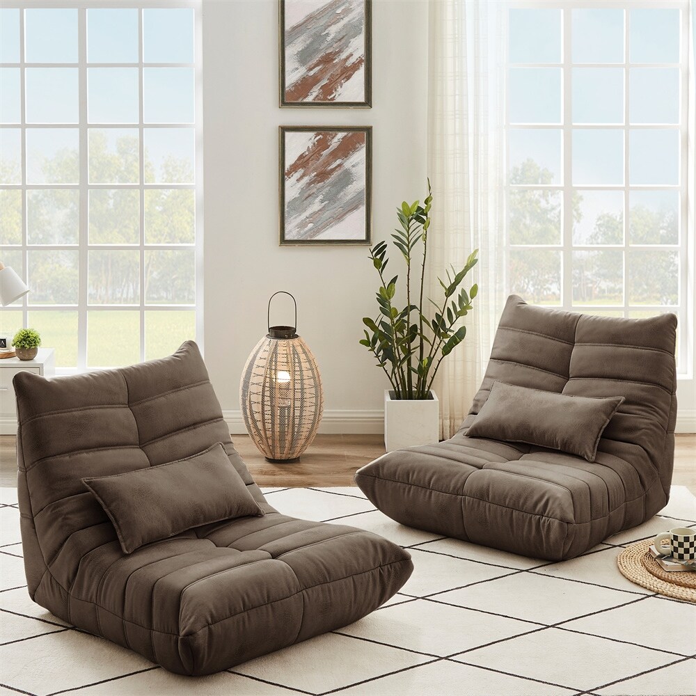 Soft Suede Lounge Chair Lazy Floor Sofa Accent Bean Bag Couch for Living Room Chair