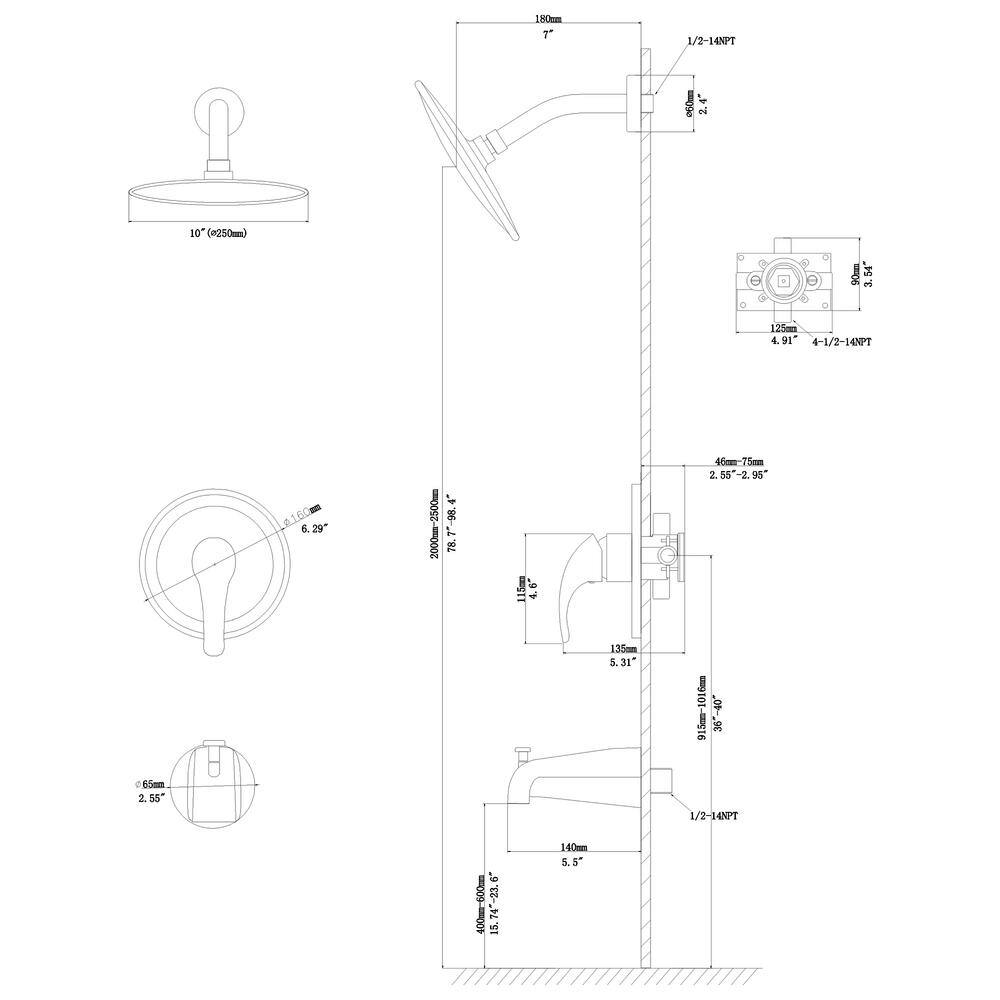 LORDEAR Single-Handle 2-Spray Bath Tub and Shower Faucet in Black Valve Included H-SLF16008-B