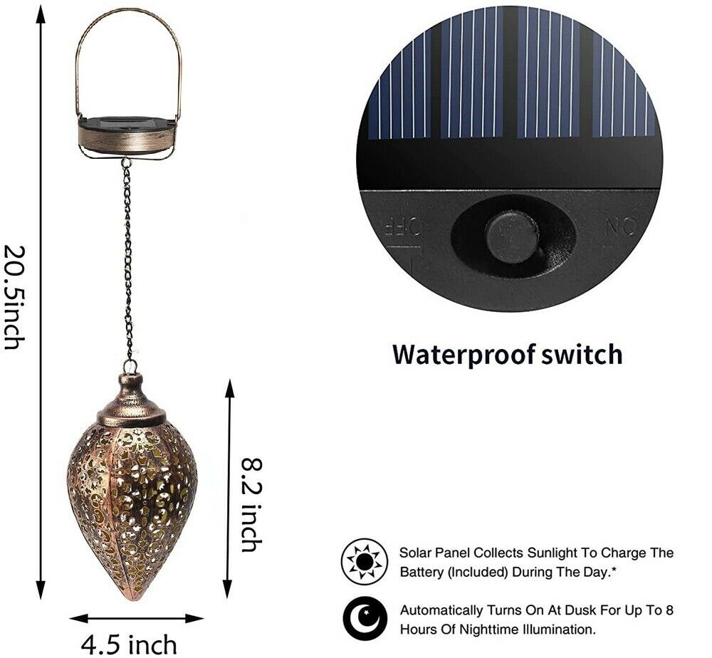 Hanging Solar Lights Solar Lantern LED Garden Lights Metal Lamp Waterproof for Outdoor，Home Decorative，Party，Festival，Christmas