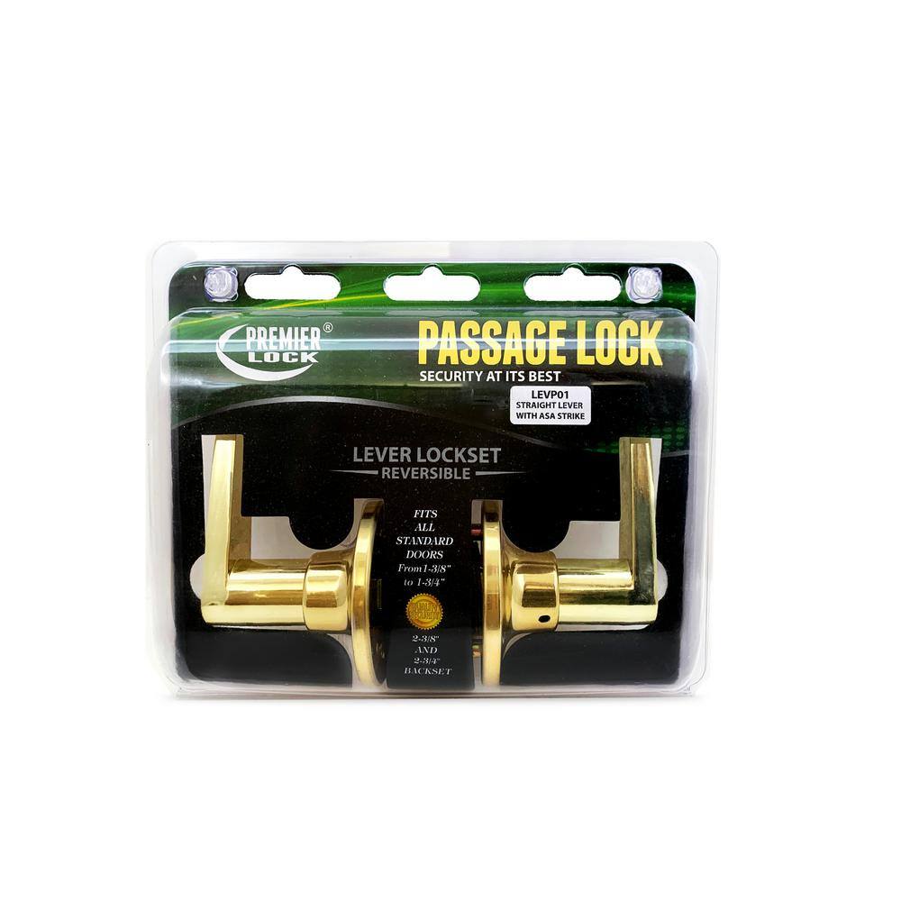 Premier Lock Polished Brass Passage Door Lever Lever Set LEVP01