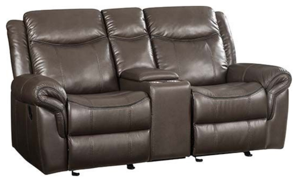 Acme Lydia Motion Loveseat With Console  Brown Leather Aire   Contemporary   Loveseats   by VirVentures  Houzz