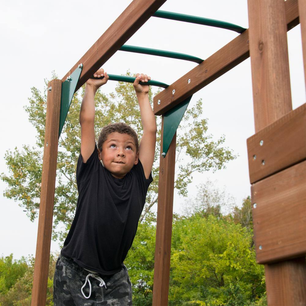 Swing-N-Slide Playsets Timberview Ready-To-Assemble Wooden Outdoor Playset with 2 Slides Monkey Bars Swings and Swing Set Accessories WS 8356