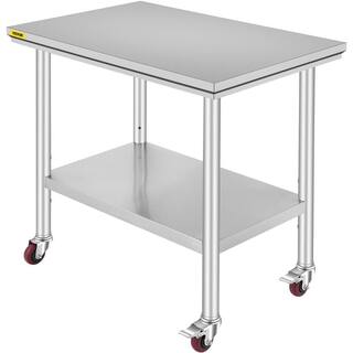 VEVOR Stainless Steel Rolling Table 35.4 x 23.6 in. Kitchen Prep Table with 4 Wheels Kitchen Utility Table Silver SYGZT36X24INDJL01V0