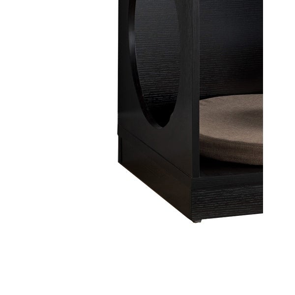 Wooden Pet End Table with Flat Base and Cutout Design on Sides， Black