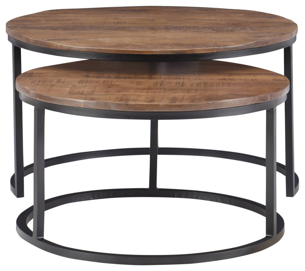 2 Pack Coffee Table  Nesting Design With Metal Base and Round Top   Industrial   Coffee Table Sets   by Declusia  Houzz