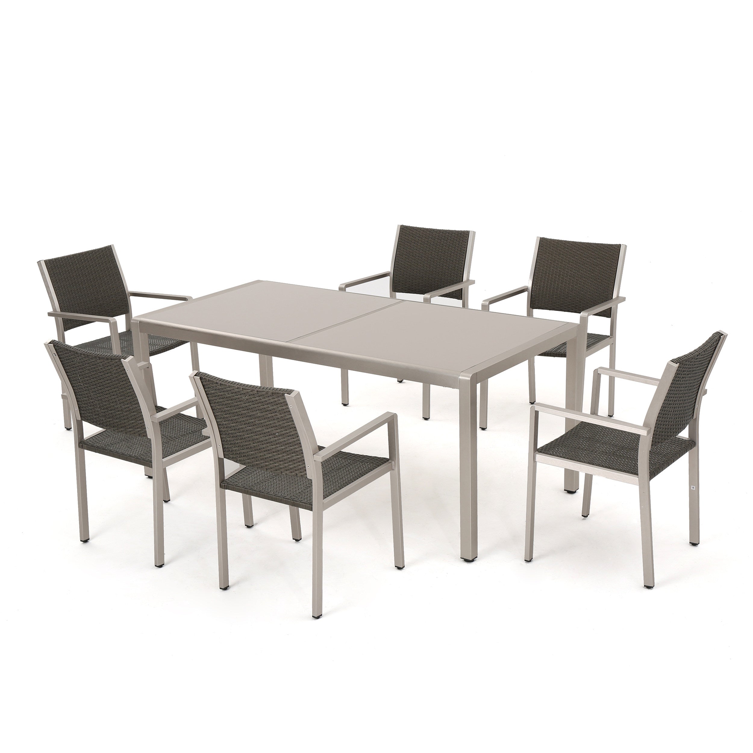 Coral Bay Outdoor 7Pc Grey Aluminum Dining Set w/ Glass Table Top