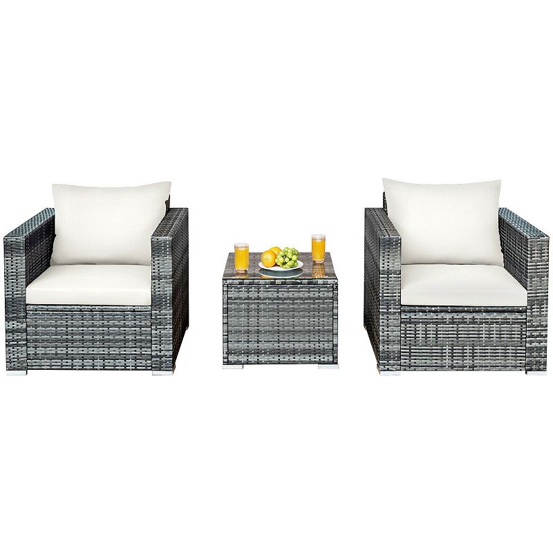 3 Pcs Patio Rattan Furniture Bistro Sofa Set with cushions