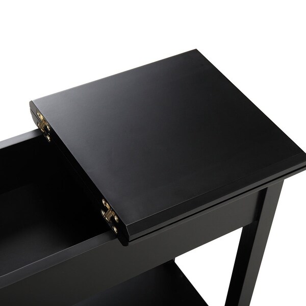 Black Heritage Flip Top Side Table with Storage Shelf