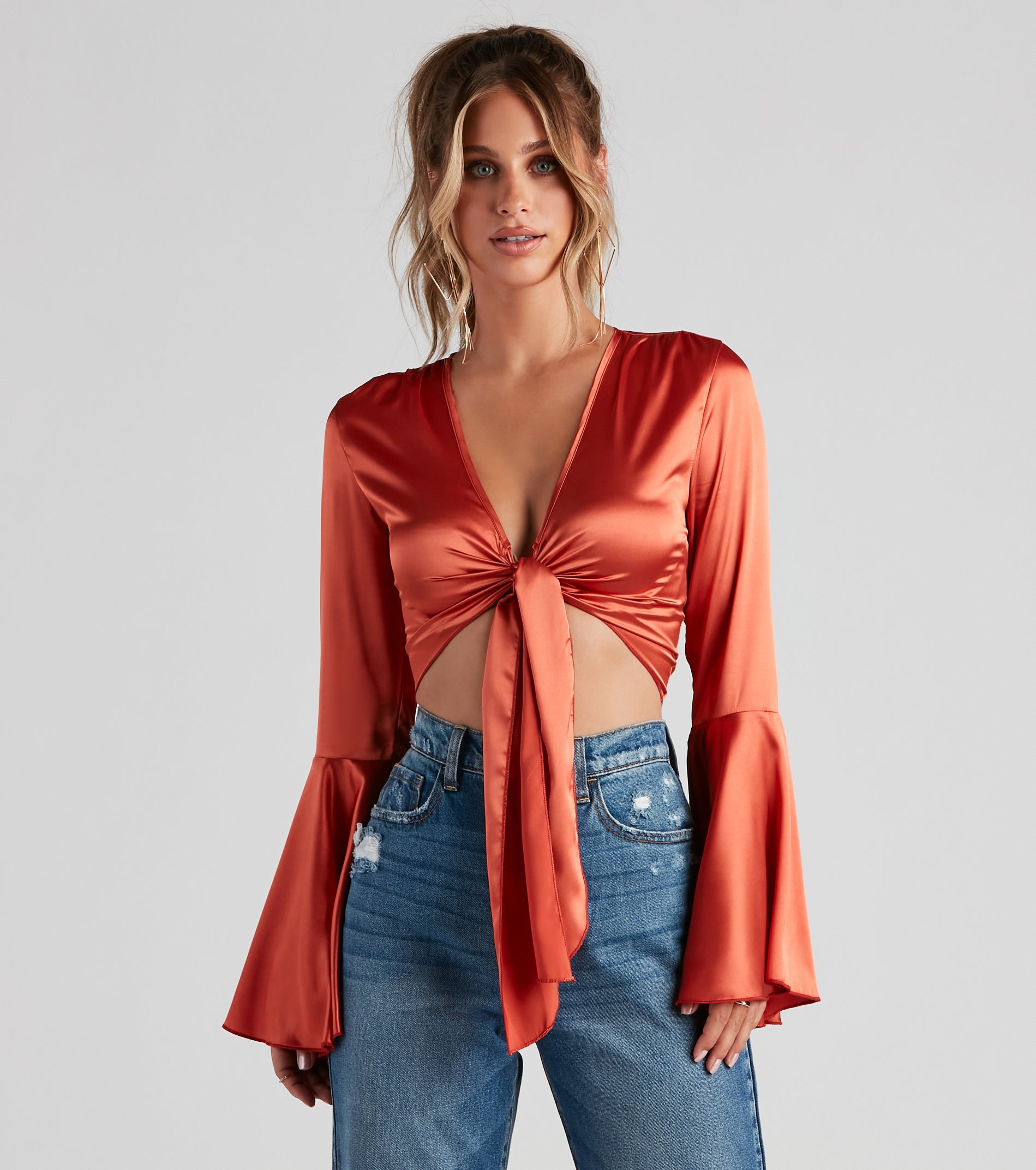 Speechless Satin Tie-Front Top